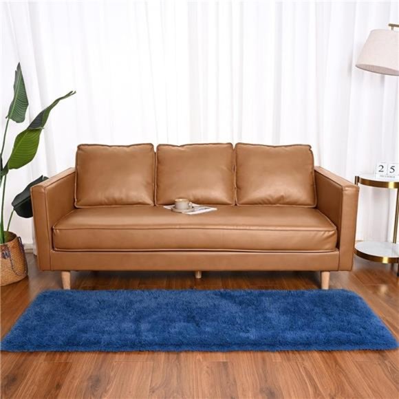 Shag Runner Rug for Bedroom,2x6 Feet Fluffy Rugs with Non-Slip Bottom, Navy Blue - Picture 3 of 6